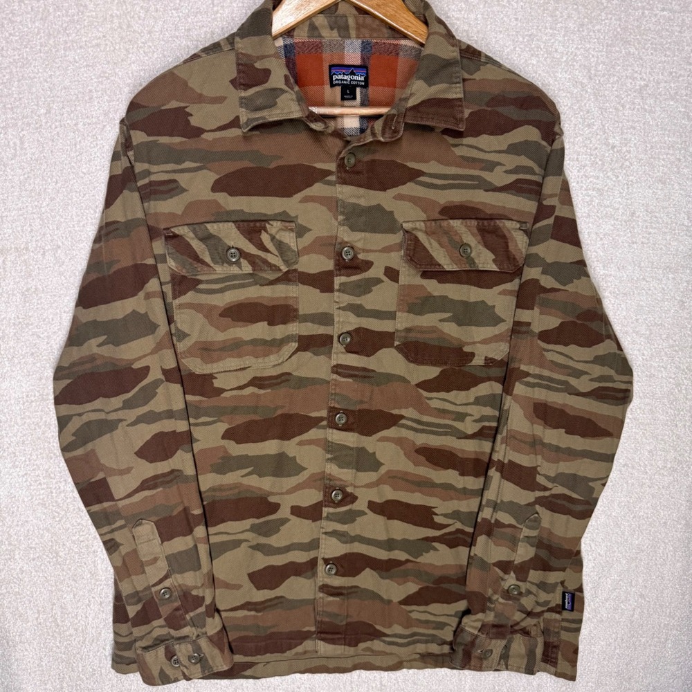 Patagonia Fjord Flannel Shirt Mens L Camo Organic Cotton 53947 FA19 2019